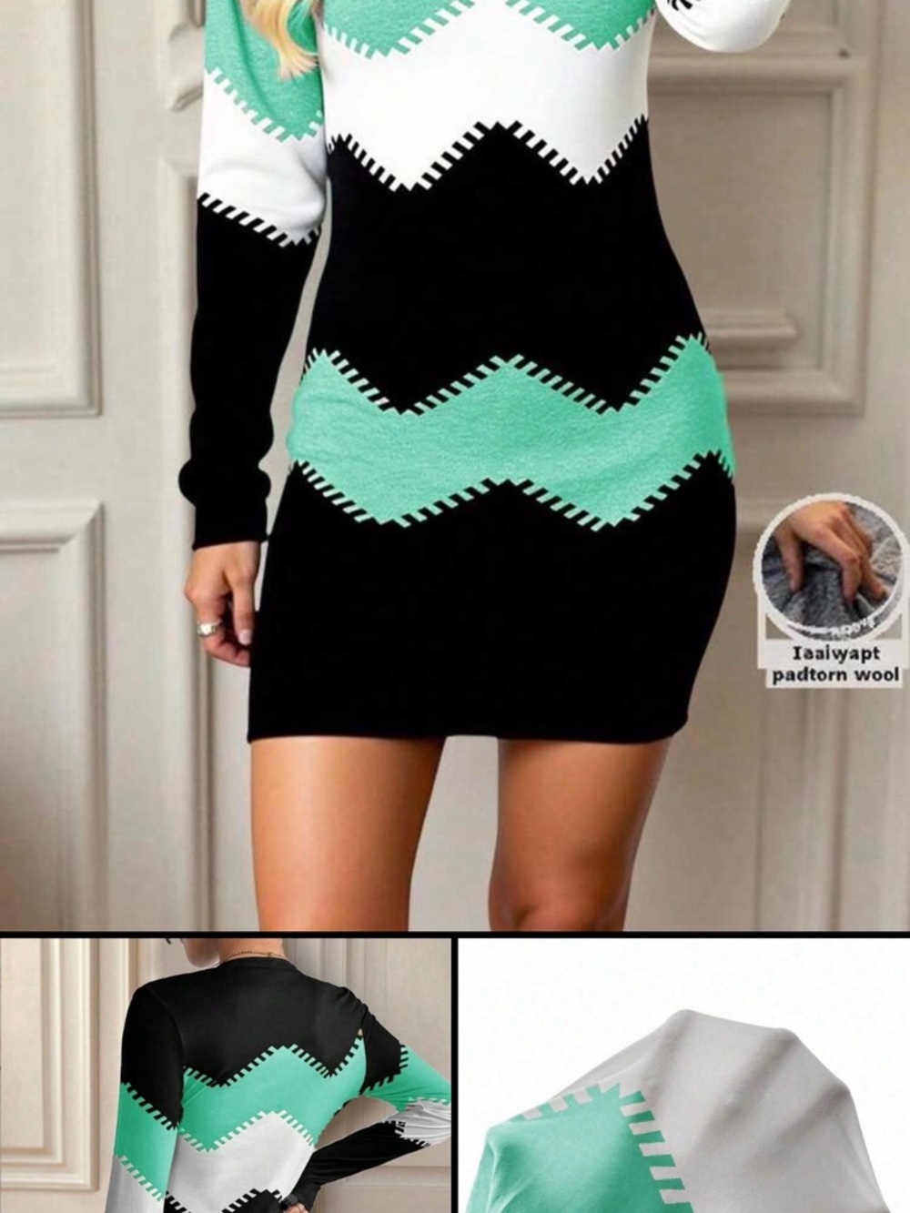 Aqua Chevron Bodycon Long-Sleeve Dress - Women